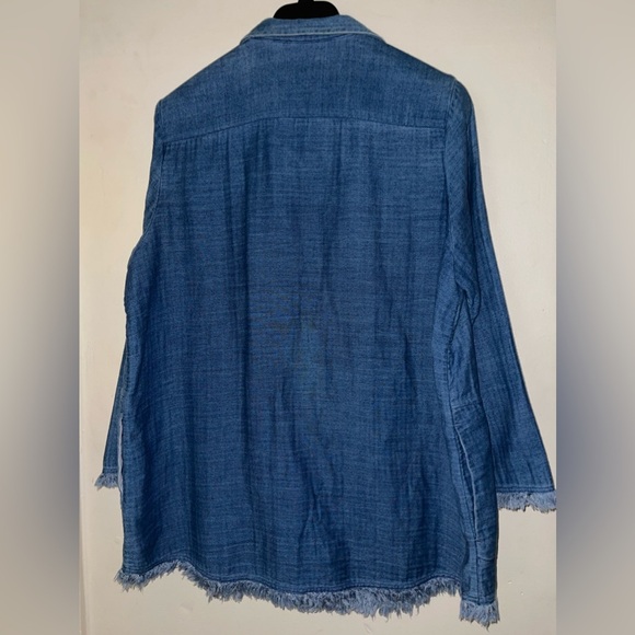 Soft Surroundings Plus size Chambray Fringe Blazer Jacket - Picture 2 of 8